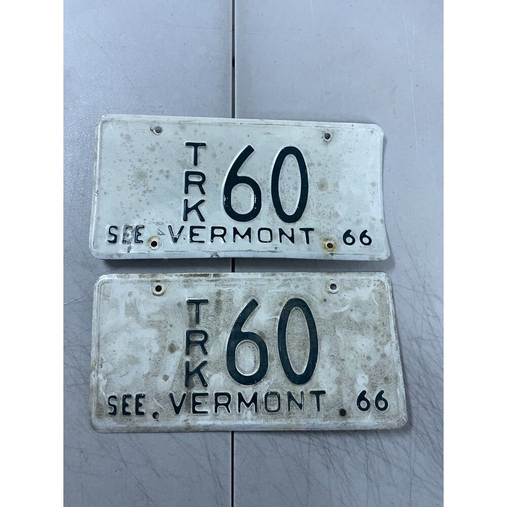 Vermont License Plate Tag Pair of VT 1966 66 Truck #60 Two Digits